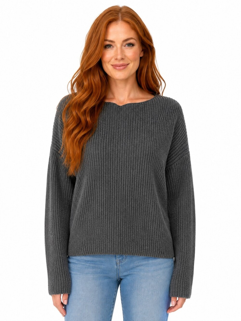 Brochu Walker Charcoal Wool Cashmere Angora Rib Knit Sweater Small